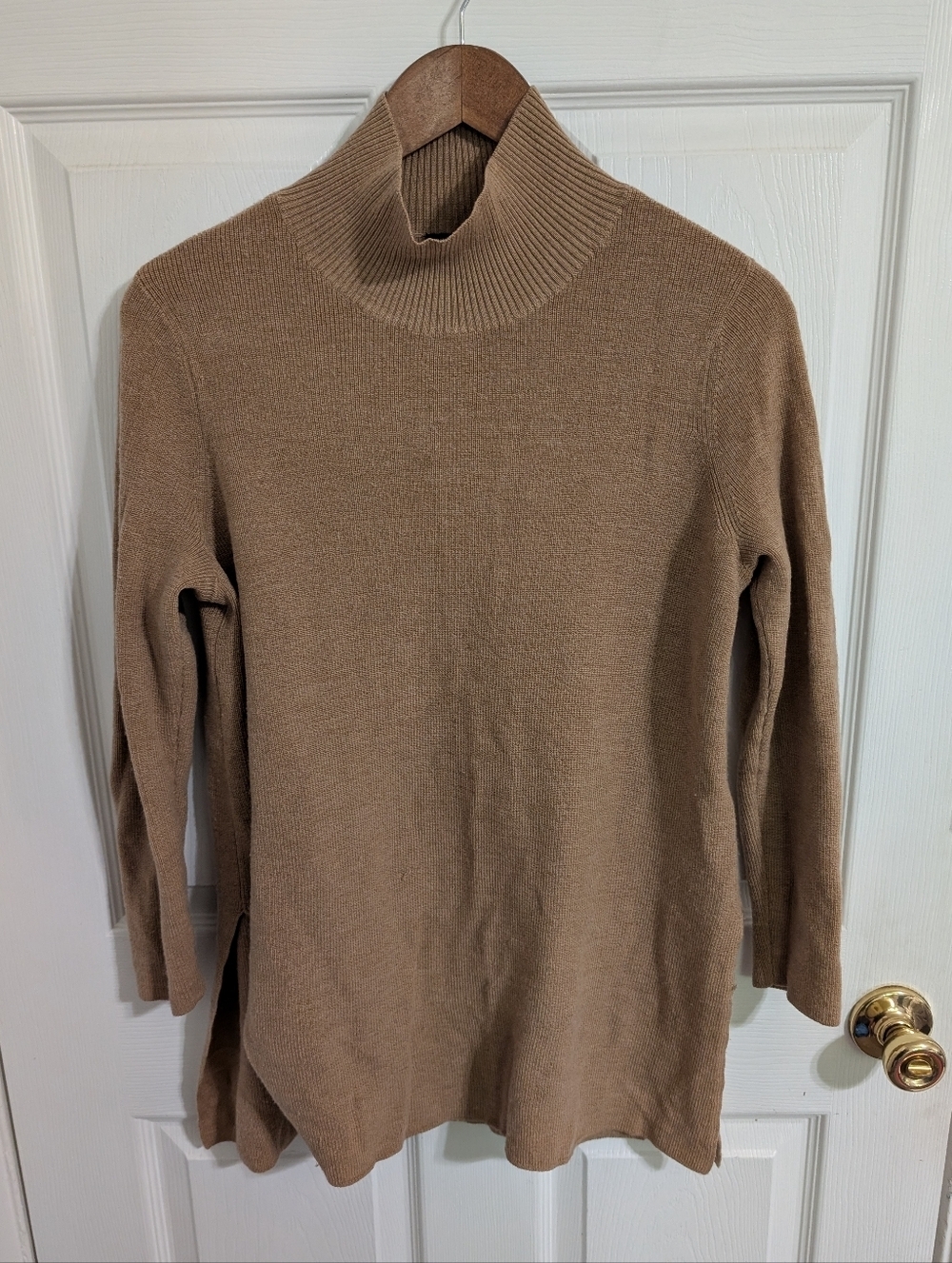 Eileen Fisher Womens Sweater Brown Merino Wool Cowl Neck Pullover Size Medium